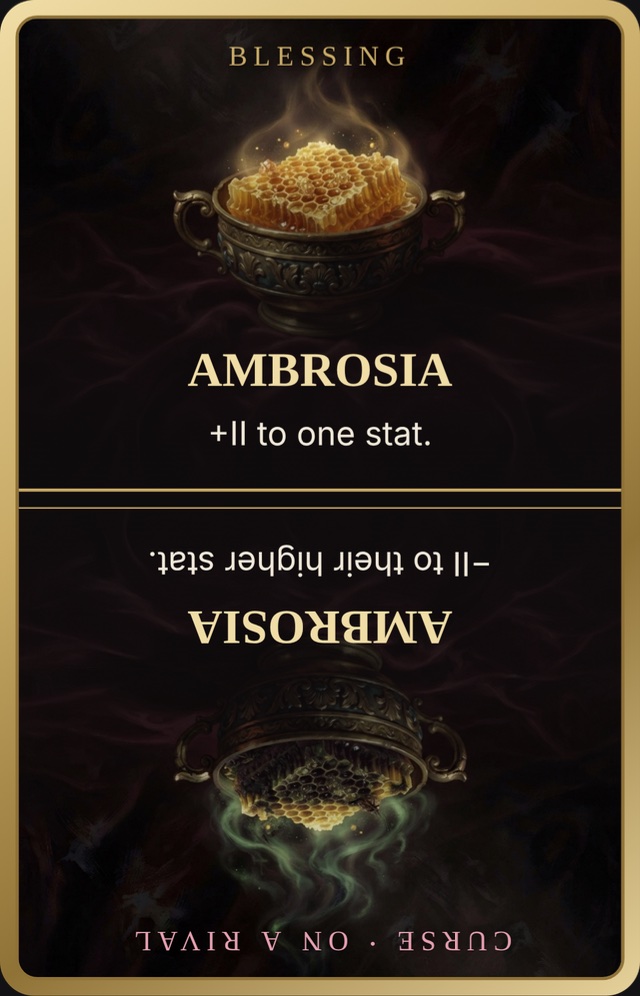 A gold bowl of honeycomb glowing on black, the card split in two: the blessing half upright, the curse half upside down.